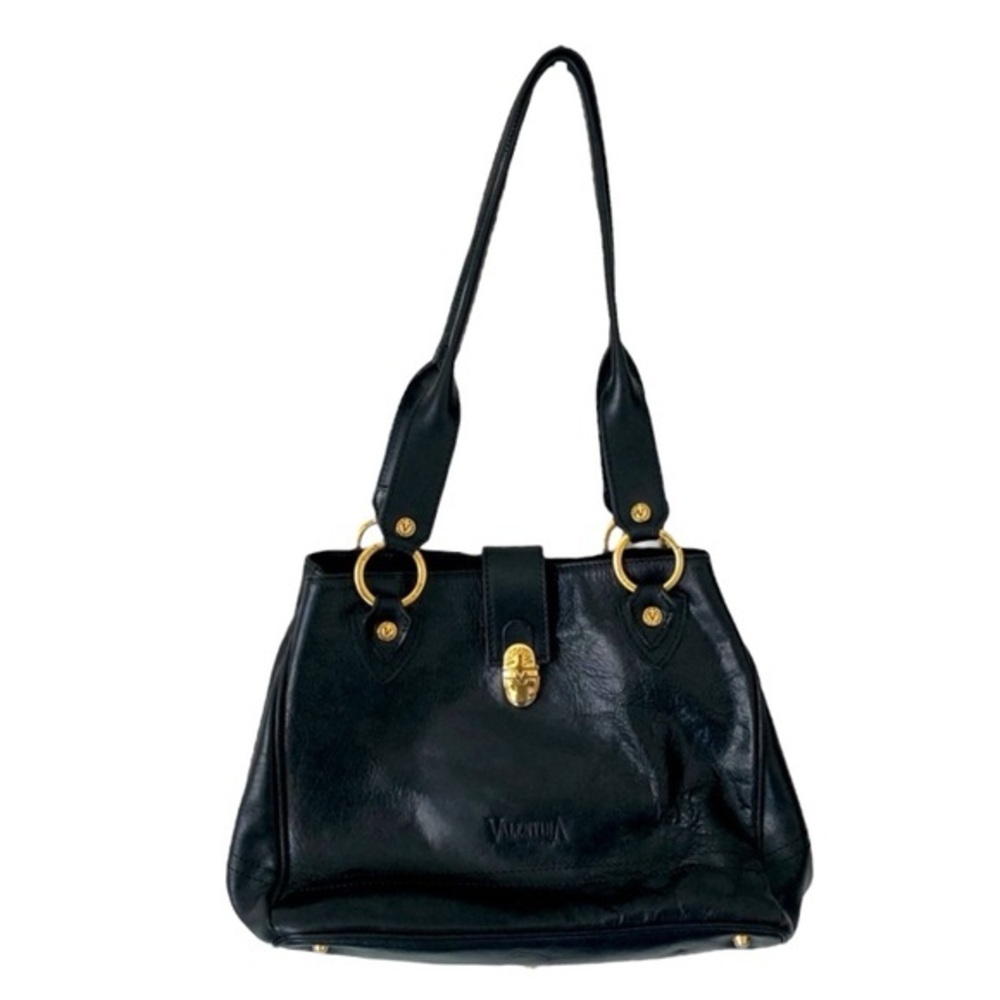 Valentina Mustang Black Hand Bag Black Leather‎ Classic Preppy Designer Italy